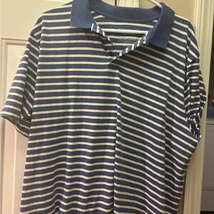 Lucky Brand Navy and Cream Striped Polo Shirt